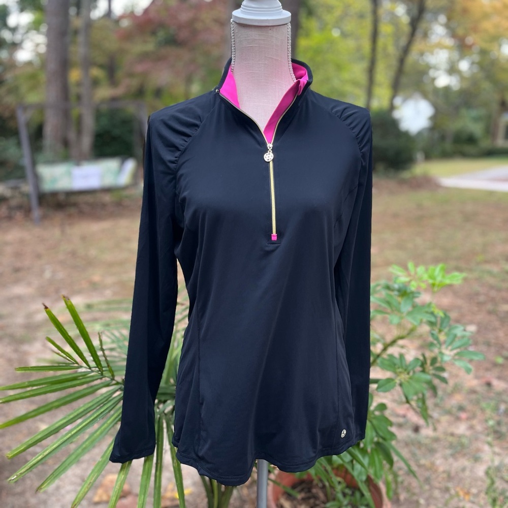 Lilly Pulitzer Luxletic Justine Half Zip Pullover, Collared, Black, XL NWOT